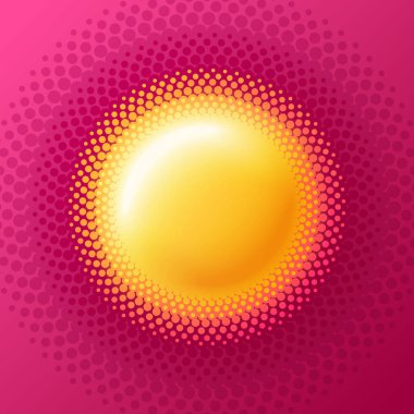 Güneş yarım ton vektör logo daire içine alın. Güneşli tasarım öğesi. Sağlık, tedavi, sağlık, kozmetik, Ecz, tatlım simgesi için noktalı resim kartı.