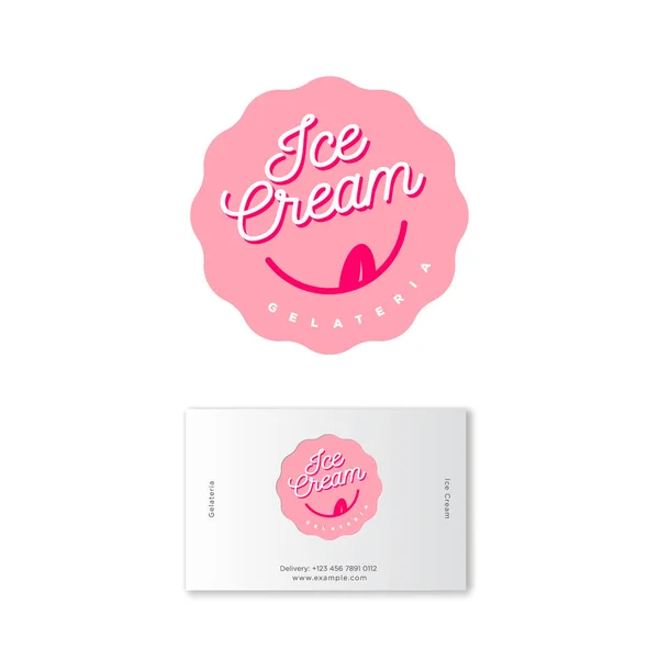 Λογότυπο Κρέμα Παγωτό Έμβλημα Ιταλικό Παγωτό Καφέ Πινακίδα Ροζ Σήμα — Διανυσματικό Αρχείο