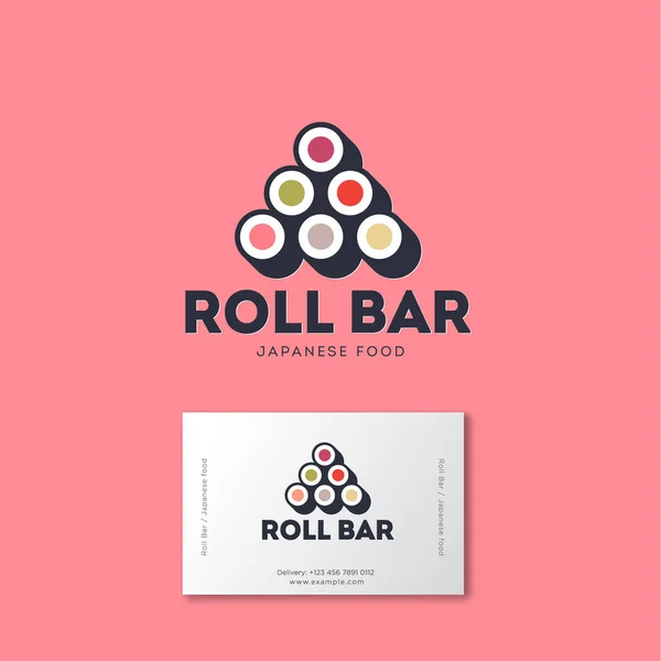 Sushi Roll Bar Logo Plano Emblema Comida Japonesa Rollos Sobre — Vector de stock