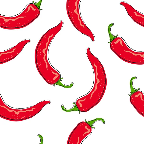 Pimenta Chili Sem Costura Padrão Belas Pimentas Vermelhas Brilhantes Fundo — Vetor de Stock