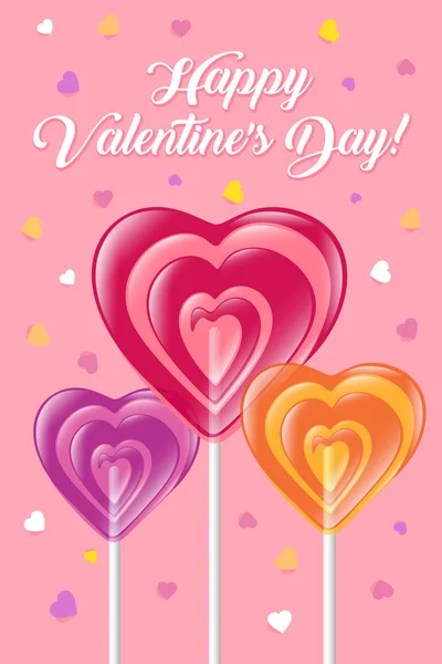 Lollipops Hearts Valentine Day Card Postcard — Stock Vector