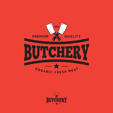 Kasap dükkanı logosunu görmeniz gerekir. Kasaplık mağaza tasarım öğesi. Et Dükkanı vektör vintage çizim.