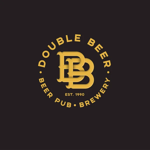 ダブル の手紙 ビールのパブのロゴ つのビールのパブのエンブレム 黄色モノグラム ダブル — ストックベクタ