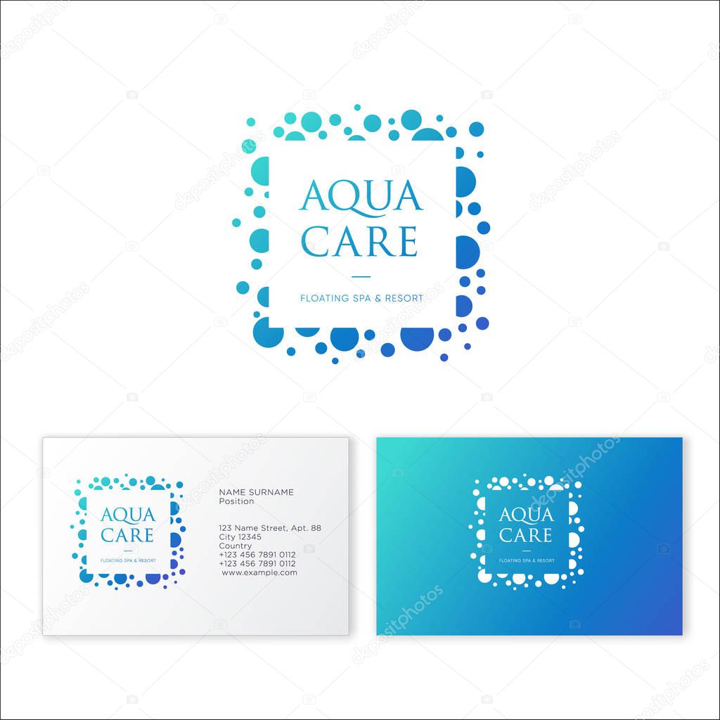 Aqua Care logo. Spa emblem. Mineral natural cosmetics logo. Identity, business card.