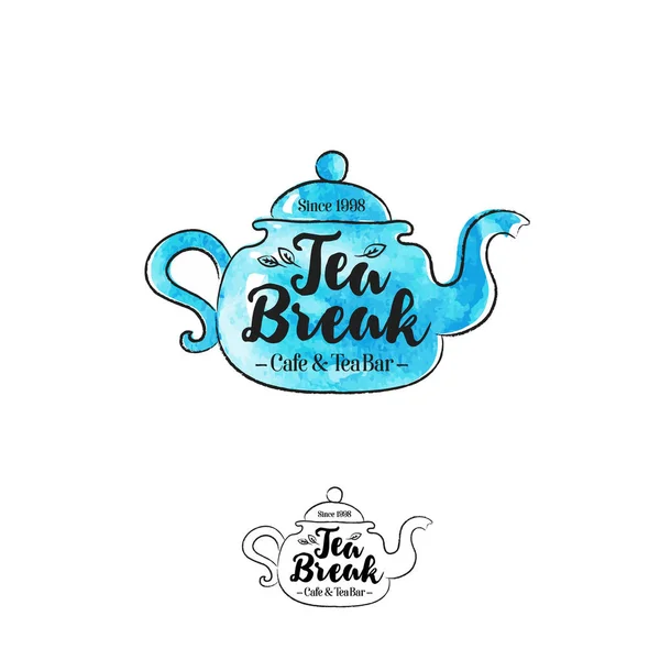 Логотип Чайного Перерыва Эмблема Кафе Чайного Бара Личность Визитка Синий — стоковый вектор