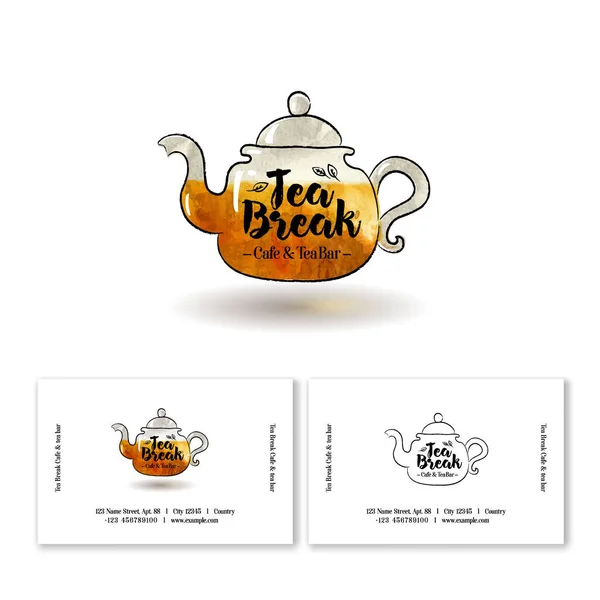 Логотип Чайного Перерыва Эмблема Кафе Чайного Бара Личность Визитка Стеклянный — стоковый вектор