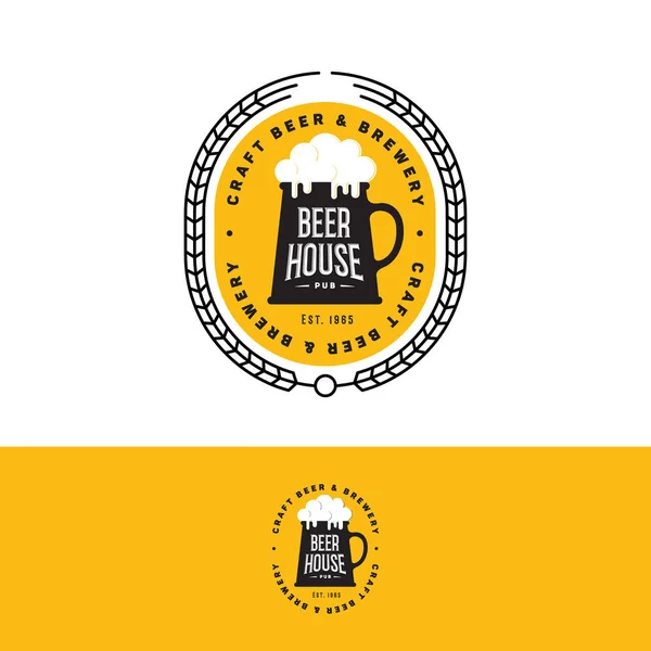 Logo Bière Artisanale Emblème Brasserie Sur Fond Jaune — Image vectorielle