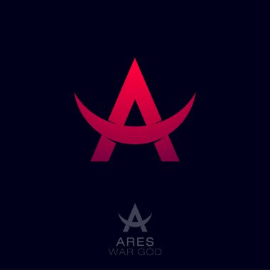 Ares logo. Greek war god of the emblems. Red letter A with bull horns. clipart