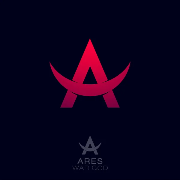 Ares Logo Bůh Řecké Války Symboly Červené Písmeno Býčí Rohy — Stockový vektor