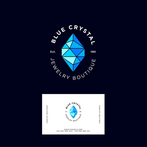 青の水晶のロゴ ビジネス カードの 宝石類および宝石でエンブレム — ストックベクタ