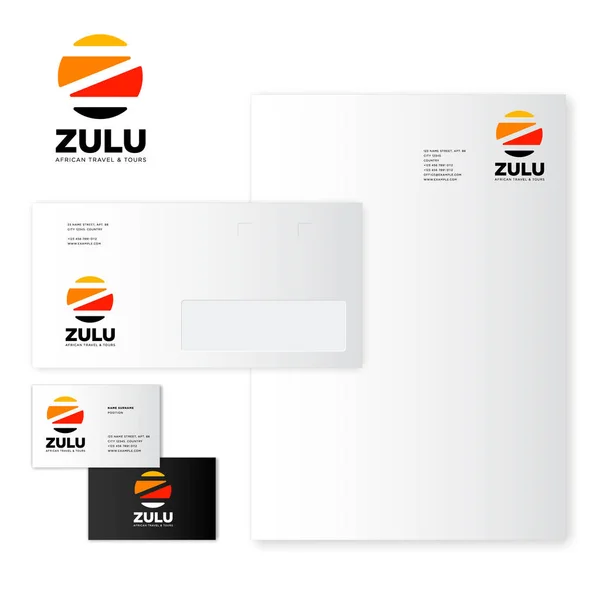 Zulu Logo Afrikaanse Travel Tours Embleem Identiteit Visitekaartje Letter Envelop — Stockvector