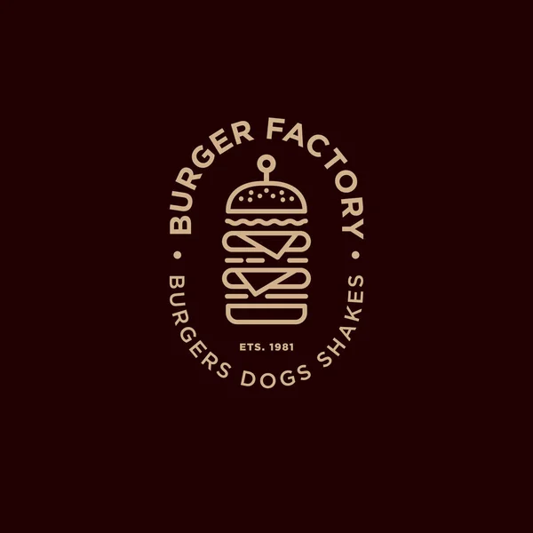 팩토리 로고입니다 햄버거 레스토랑의 로고입니다 햄버거와 어두운 배경에 — 스톡 벡터
