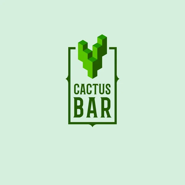 サボテンのバーのロゴ メキシコ料理のレストランのオリジナルのロゴ サボテンとフレームの文字の立方のエンブレム メニューの名刺 ブランド マッチ — ストックベクタ