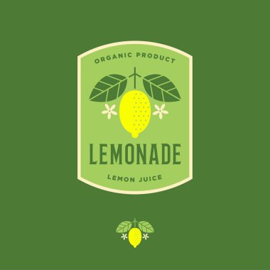 Limon logosunu görmeniz gerekir. Limonata içmek amblemi. Limon düz illüstrasyon. Limonata etiket ya da işareti. Yaprak ve çiçek bir yeşil kart ile harfler üzerinde sarı limon.