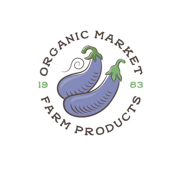 Logo Del Mercado Orgánico Tienda Verduras Frutas Comida Vegetariana Calabaza — Archivo Imágenes Vectoriales