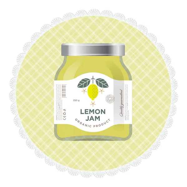 Lemon Jam Label Packaging Premium Design Flat Original Illustration Texts — Stock Vector