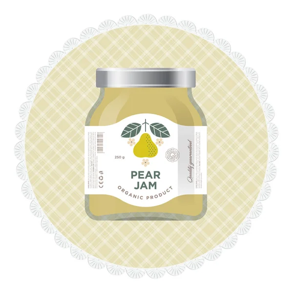 Pear Jam Label Packaging Premium Design Flat Original Illustration Texts — Stock Vector