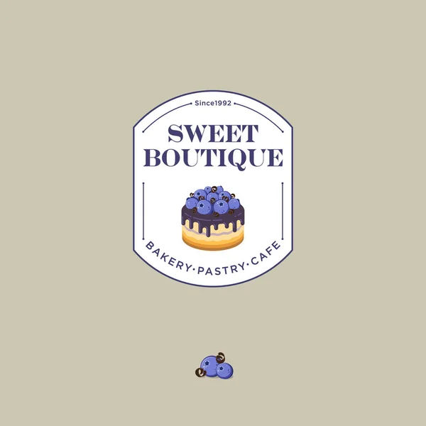 Sweet boutique logo. Cakes emblem. Bakery and cafe logo. A beautiful cake with blueberries sign.