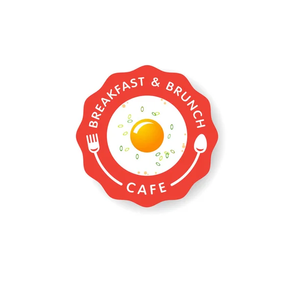 Frühstück Und Brunch Café Logo Spiegelei Und Grüne Zwiebel Mit — Stockvektor