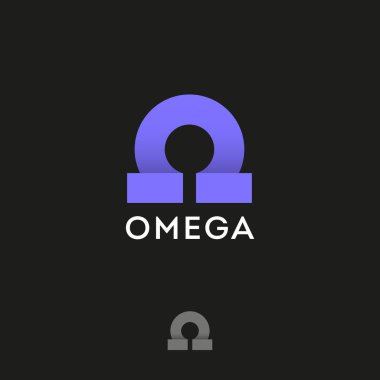 Omega Yunanca harf. Omega origami logosu, şerit gibi. Soyut monogram. 