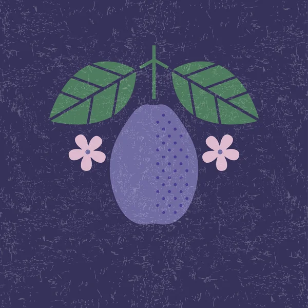 Illustration Prunes Prune Avec Des Feuilles Des Fleurs Sur Fond — Image vectorielle