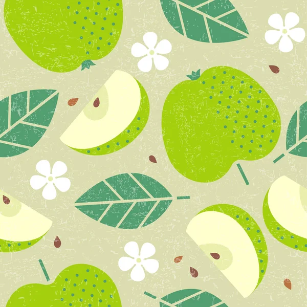Vzor Bezešvé Apple Šťavnaté Plody Listy Květy Omšelé Pozadí — Stockový vektor