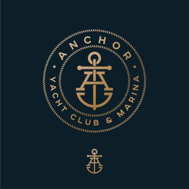 Bir monogram. Anchor logotype. Yat kulübünün logosu, deniz amblemi. Çapraz A harfi ve halat dairelerine çapraz çapraz.