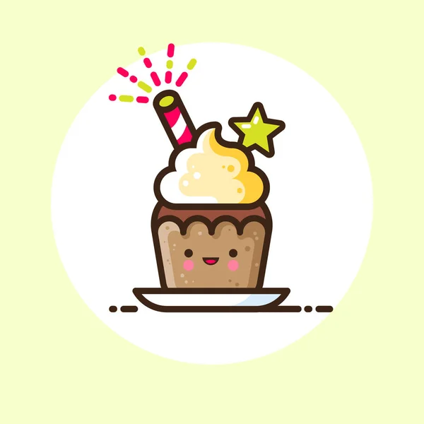 Εορταστική Cupcake Σαντιγί Γλυκό Καραμέλα Αστέρι Και Εορταστική Λάμψη Εικονίδιο — Διανυσματικό Αρχείο