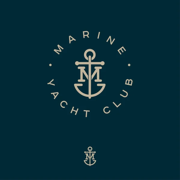 Ich Bin Monogramm Meeresschildkröten Logo Des Yachtclubs Maritimes Emblem Gekreuzter — Stockvektor