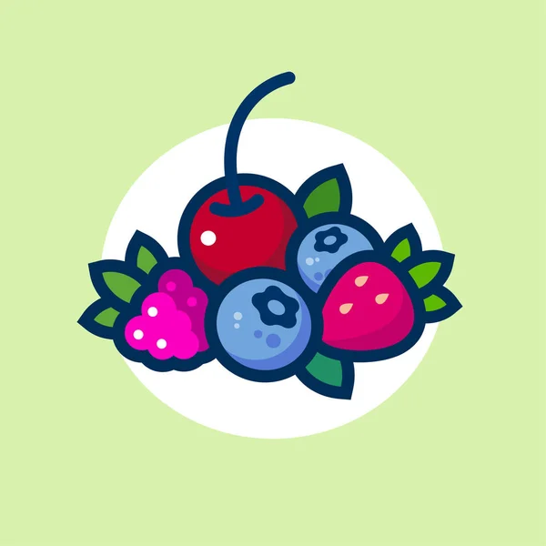 森林浆果的例子 成熟的浆果与叶子 在浅层背景上的保健品图标 白羊座的简单标志 — 图库矢量图片