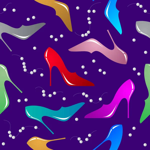 Бесшовный Узор Женской Обувью Жемчугом Color Lady Shoe Heels Dark — стоковый вектор