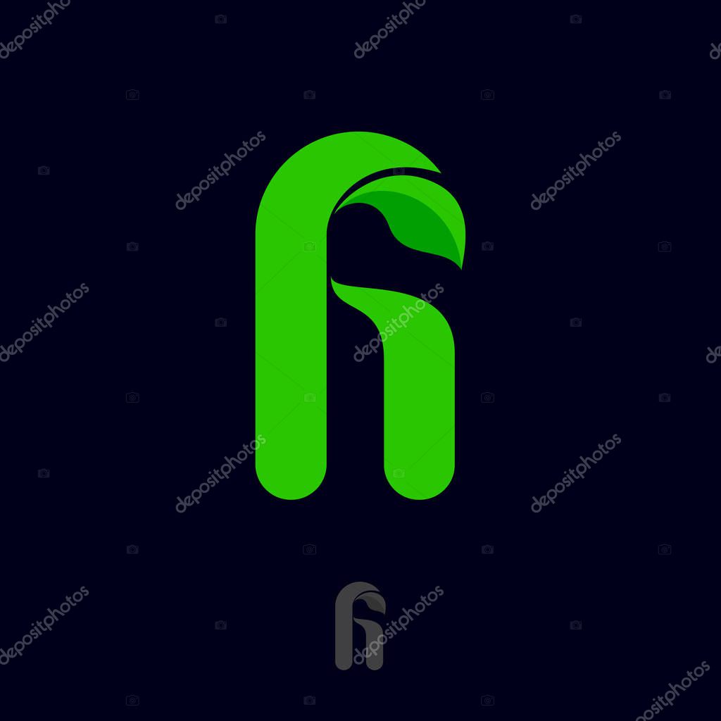H letter. Herbal logo.  H monogram with leaf. Nature, spa or ECO logo. Organic emblem.