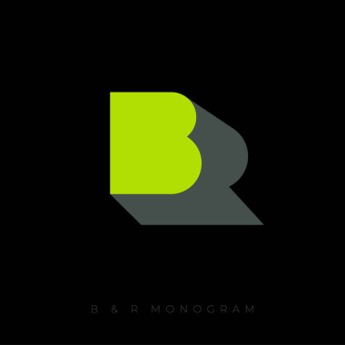 B, R logosu kavramı. B harfi, beyaz arka plandaki R harfi gibi gölgeli. Ağ, ağ, Ui simgesi. R, B harfinin gölgesi. Kartvizit.