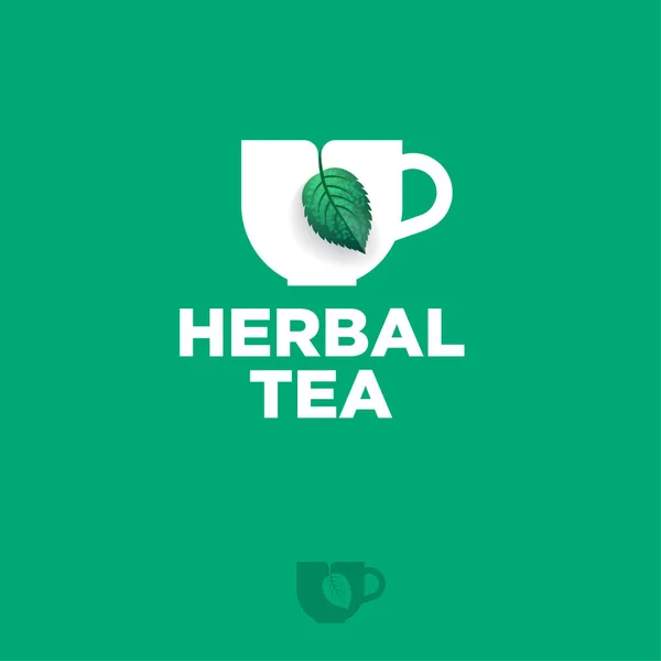 Логотип Травяного Чая Чашка Зеленым Листом Этикетка Чайного Пакетика Премиум — стоковый вектор