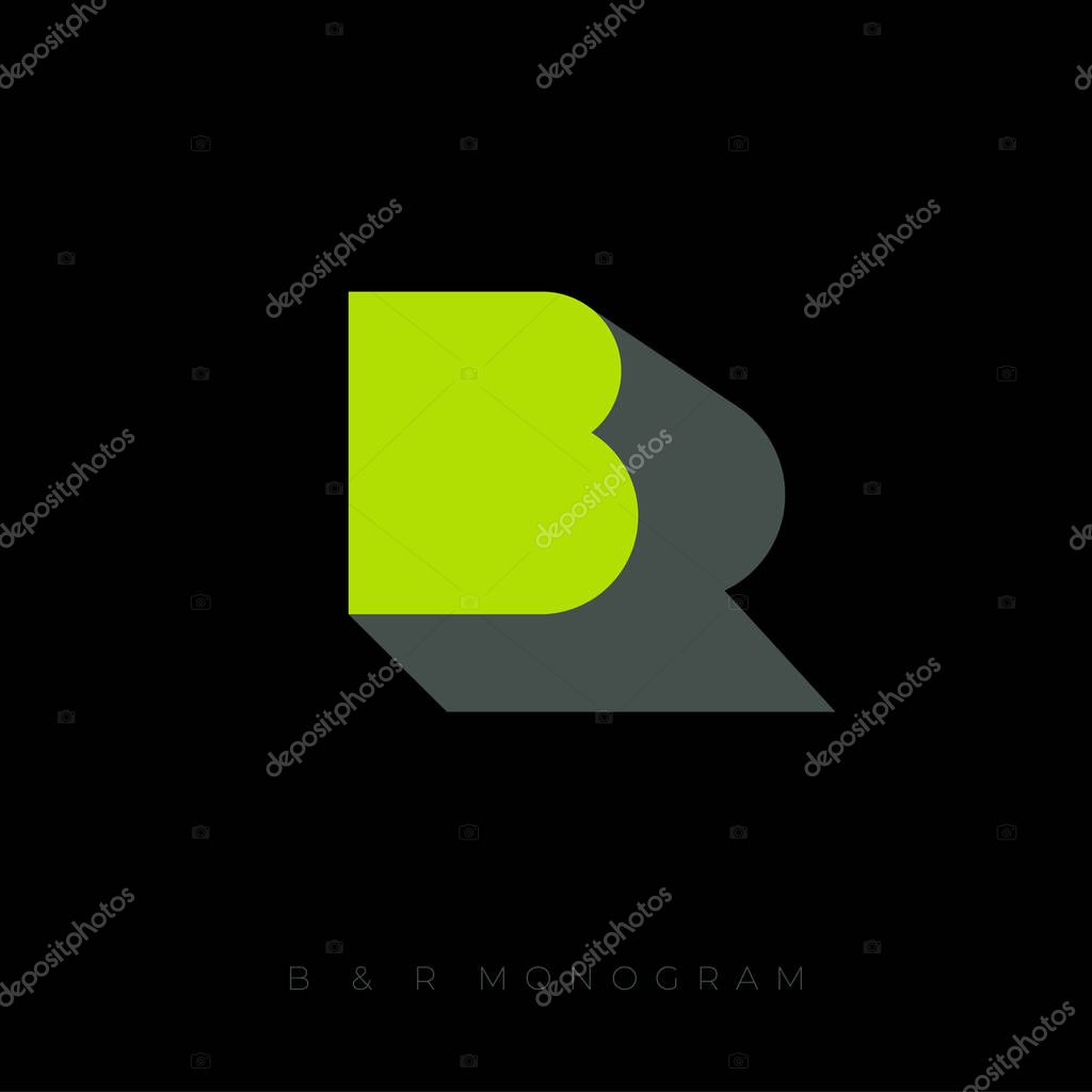 B, R logo concept. B letter with shadow like letter R on a white  background. Network, web, UI icon. R is a shadow of B letter. Business card.