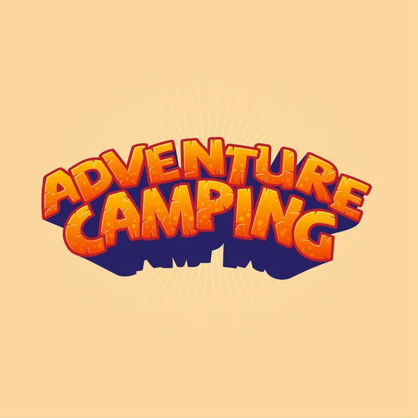 冒险露营标志 橙色光滑的字母 露营标志 孩子们 宝贝图标 儿童服装卡通标志 — 图库矢量图片