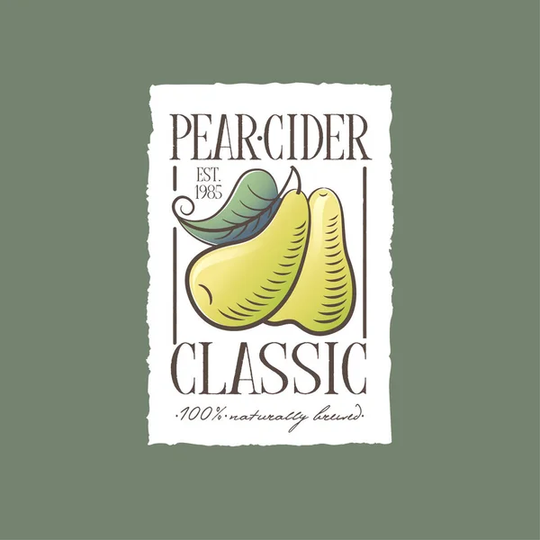 Pear Cider Label Classic Light Alcohol Pears Beverage Two Yellow — Stock Vector