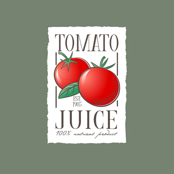 Rótulo Sumo Tomate Bebida Saudável Legumes Duas Frutas Vermelhas Com — Vetor de Stock