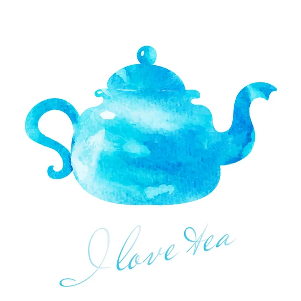 Иллюстрация Акварельного Чайника Кафе Фото Чайного Бара Голубой Чайник Акварели — стоковый вектор