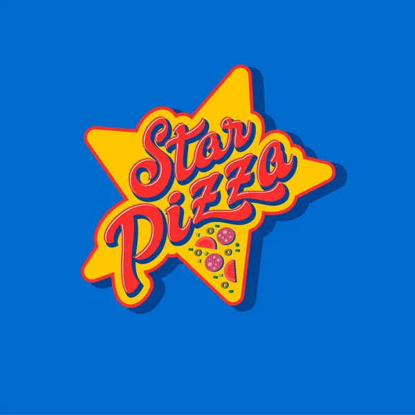 Logotipo Star Pizza Letras Beleza Estrela Com Pedaço Pizza Emblema — Vetor de Stock