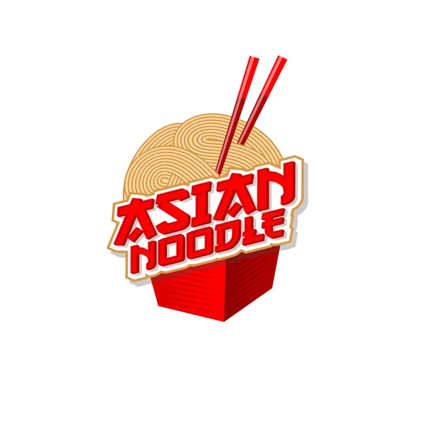 Chinese Food Logo Food Box Icon Red Lettering Chopsticks Noodle — 스톡 벡터