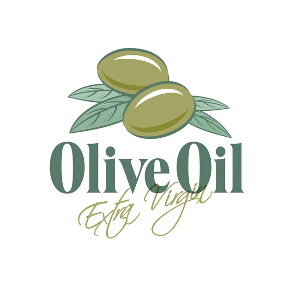 Logo Etiqueta Aceite Oliva Aceitunas Con Ilustración Hojas Estilo Minimalista — Archivo Imágenes Vectoriales