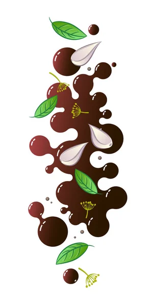 Sauce Teriyaki Ail Assaisonnement Feuilles Basilic Illustration Alimentaire Illustration Pour — Image vectorielle