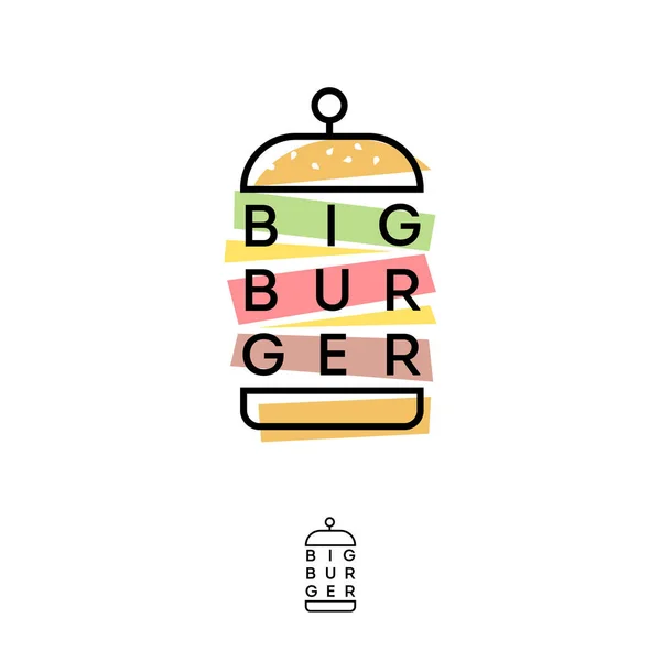 Burger Hub Logo Burger Restaurant Emblem Applique Linear Flat Logo — 스톡 벡터