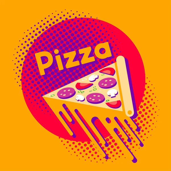 Logotipo Pizza Ilustração Engraçada Desenho Animado Grande Pedaço Pizza Com — Vetor de Stock