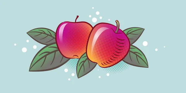 Two Ripe Apples Light Background Ripe Fruits Leaves Illustration Organic — Stock Vector