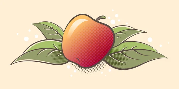 在浅色背景上成熟的苹果 成熟的水果和树叶说明 有机农产品 雕刻风格 — 图库矢量图片