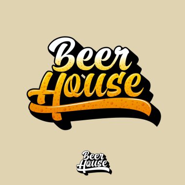 Bira evi logosu. Bira tabelası. Bira barının amblemi. Güzel yazı tabelası. Monokrom seçeneği.