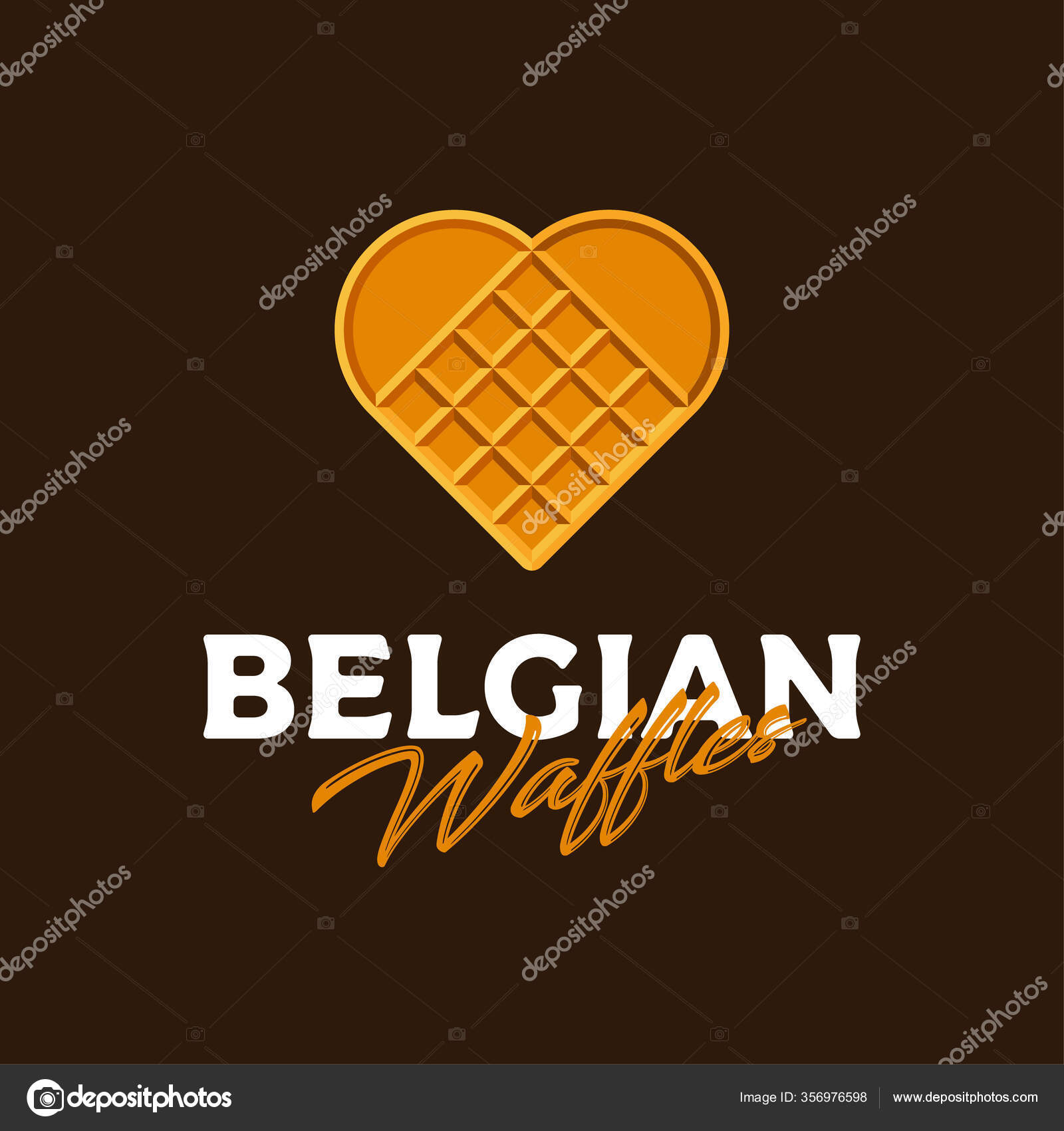 Belgian Waffles Logo Waffle Heart Love Sweets Emblem Yummy Emblem Stock