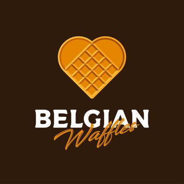 Belçika Waffle logosu. Kalp gibi gözleme. Aşk tatlıların amblemidir. Lezzetli amblem. Fırın ve kafe logosu.